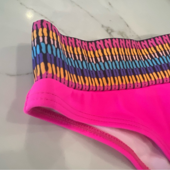 Shein Cheeky Vibrant Pink Bikini Bottoms with Multicolor Waistband - Picture 4 of 10